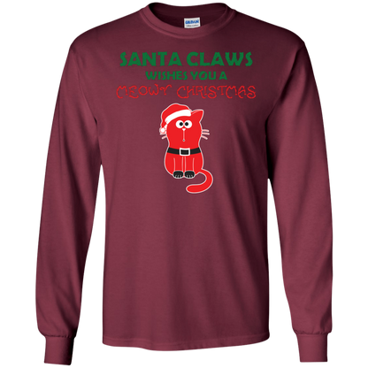 Christmas T-shirt Santa Claws Wishes You A Meowy Christmas Maroon
