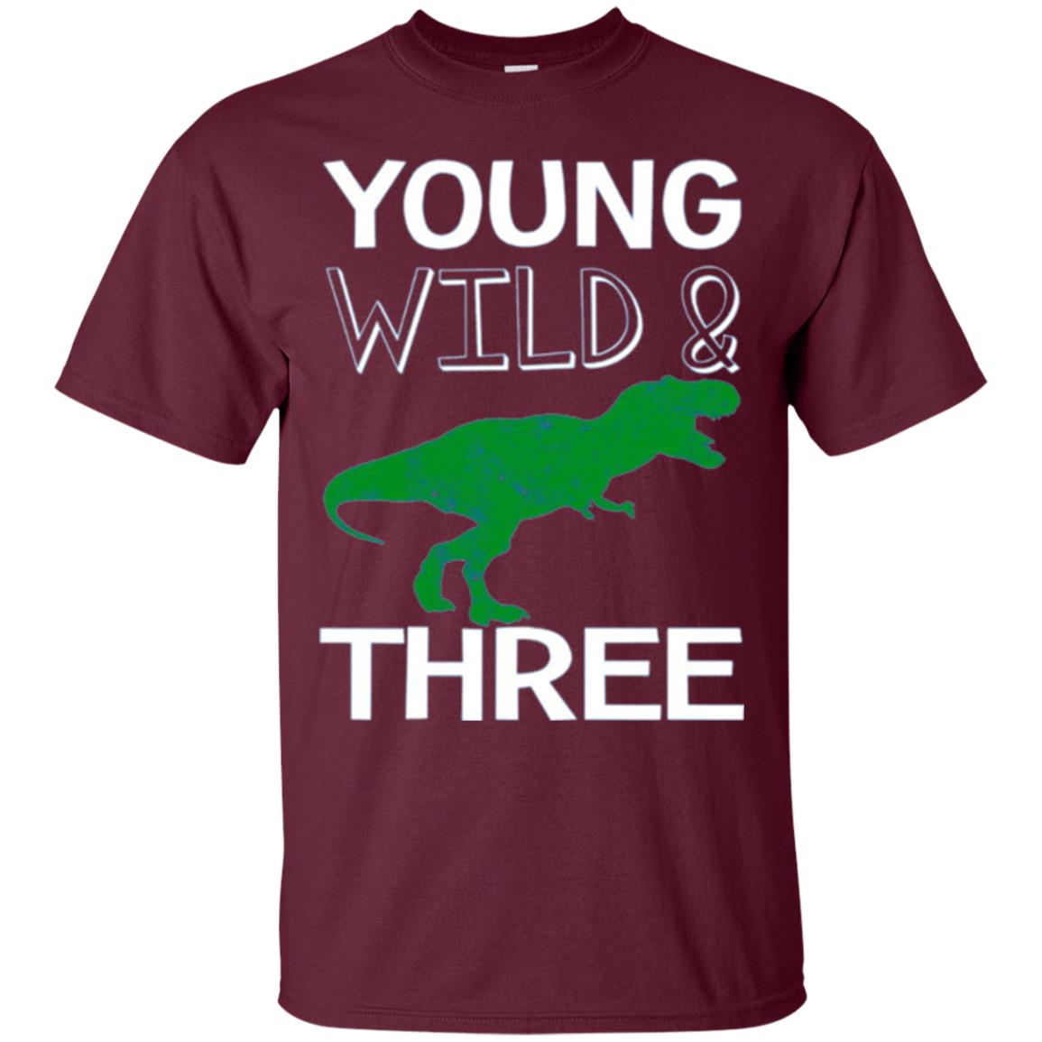 Dinosaur T-shirt Young Wild And Three Maroon