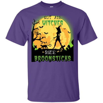 Not All Witches Ride Broomsticks Witches Walk With Cat Funny Halloween Shirt Purple