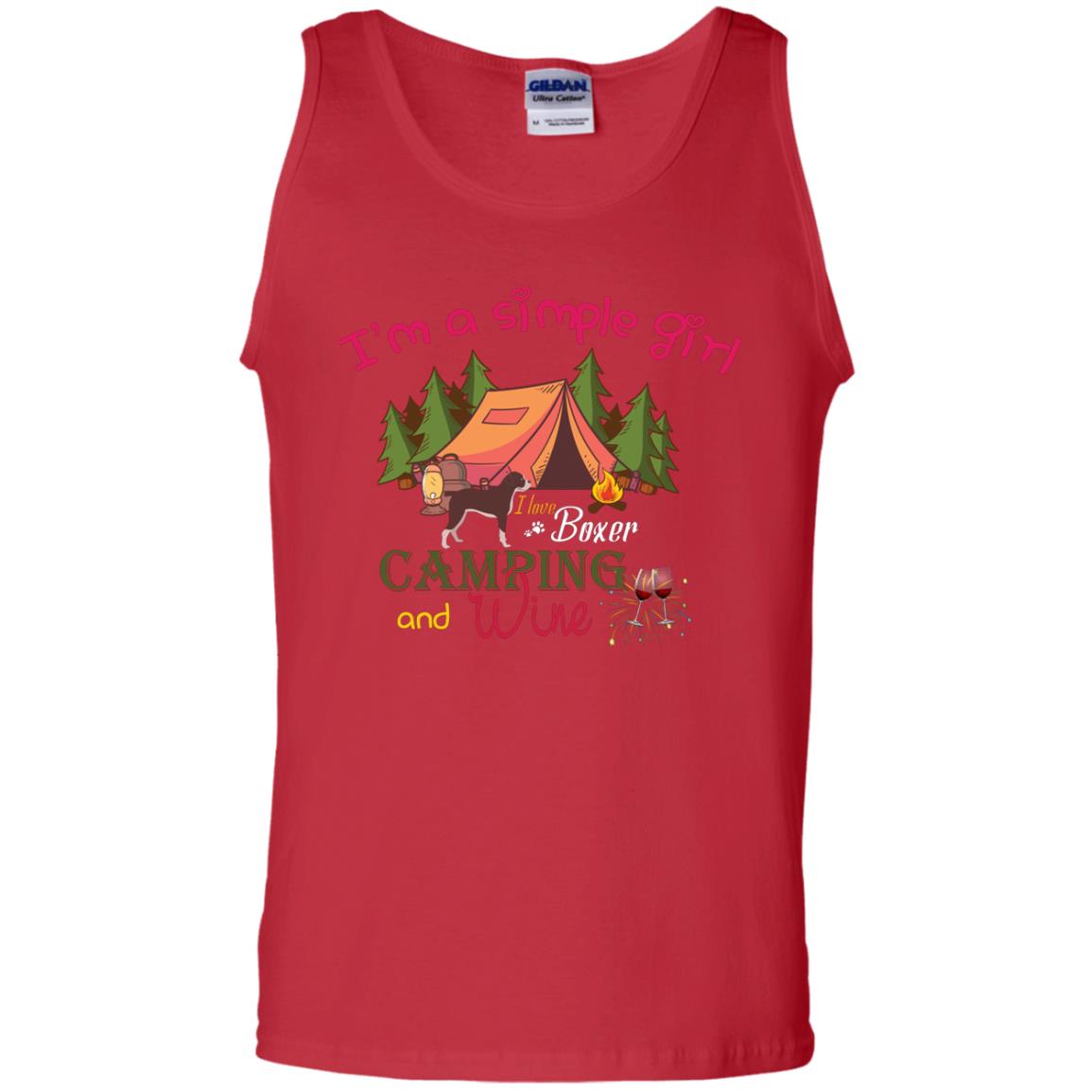 I’m A Simple Girl I Love Boxer Dog Camping And Wine Shirt Red