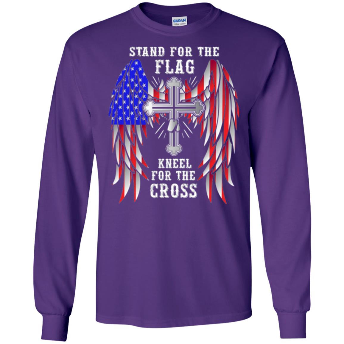 Christian T-shirt Stand For The Flag Kneel For The Cross Purple
