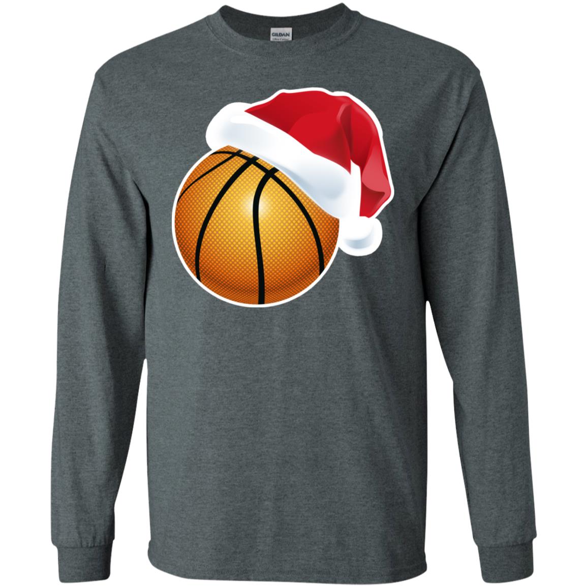 Basketball With Santa Claus Hat X-mas Shirt For Basketball Lovers Dark Heather