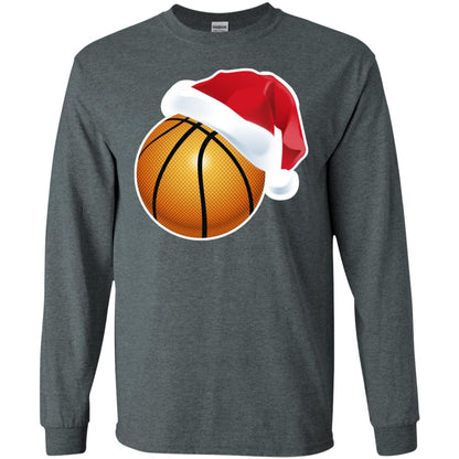 Basketball With Santa Claus Hat X-mas Shirt For Basketball Lovers Dark Heather