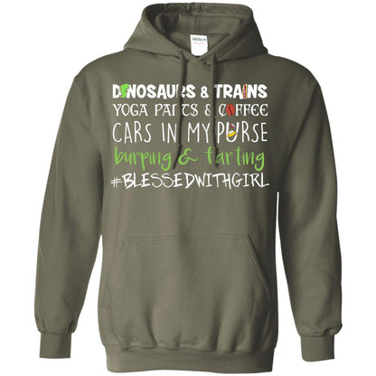 Dinosaurs And Trains Yoga Pants Coffee Cars In My Purse Buring Farting Mom Of Girls Shirt Military Green