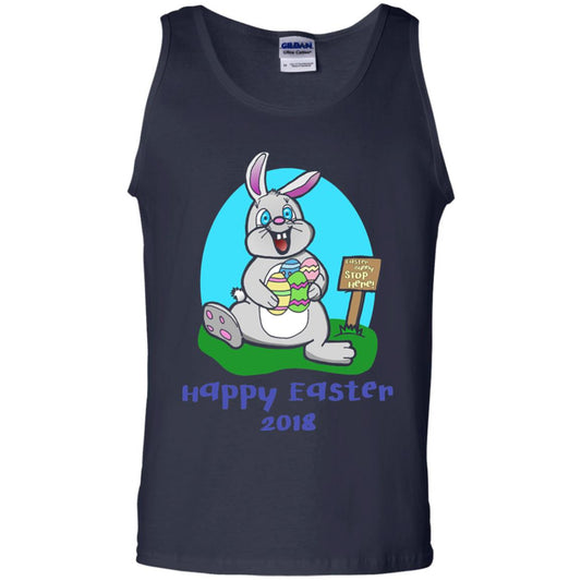 Easter Bunny Stop Here Funny Easter Day T-shirt Navy