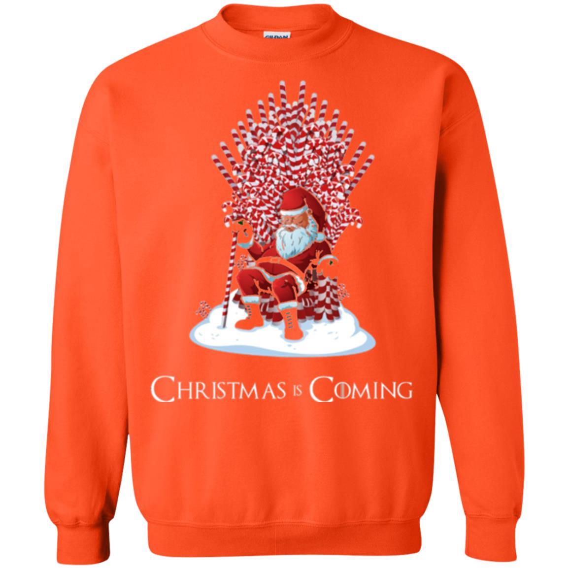 Funny Christmas T-shirt Santa Candy Cane Throne Orange