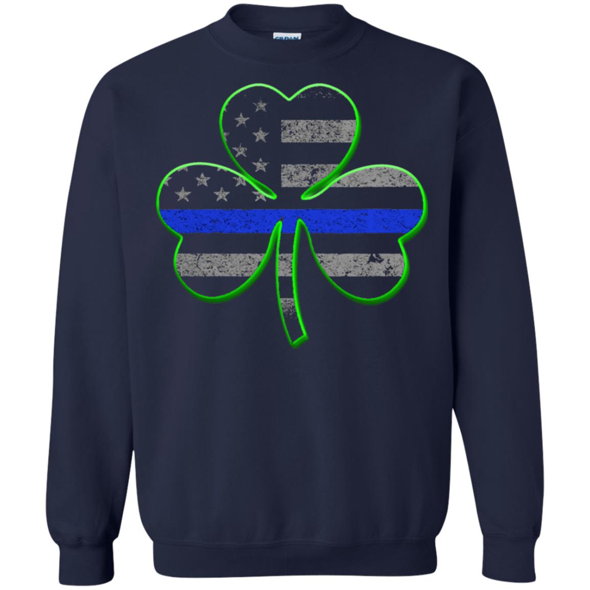 Thin Blue Line St Patrick_s Day Clover T-shirt Navy