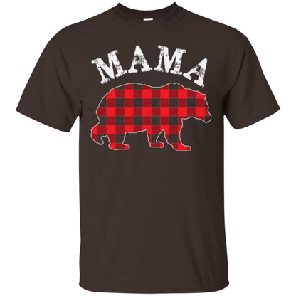 Mama T-shirt Red Plaid Mama Bear Dark Chocolate