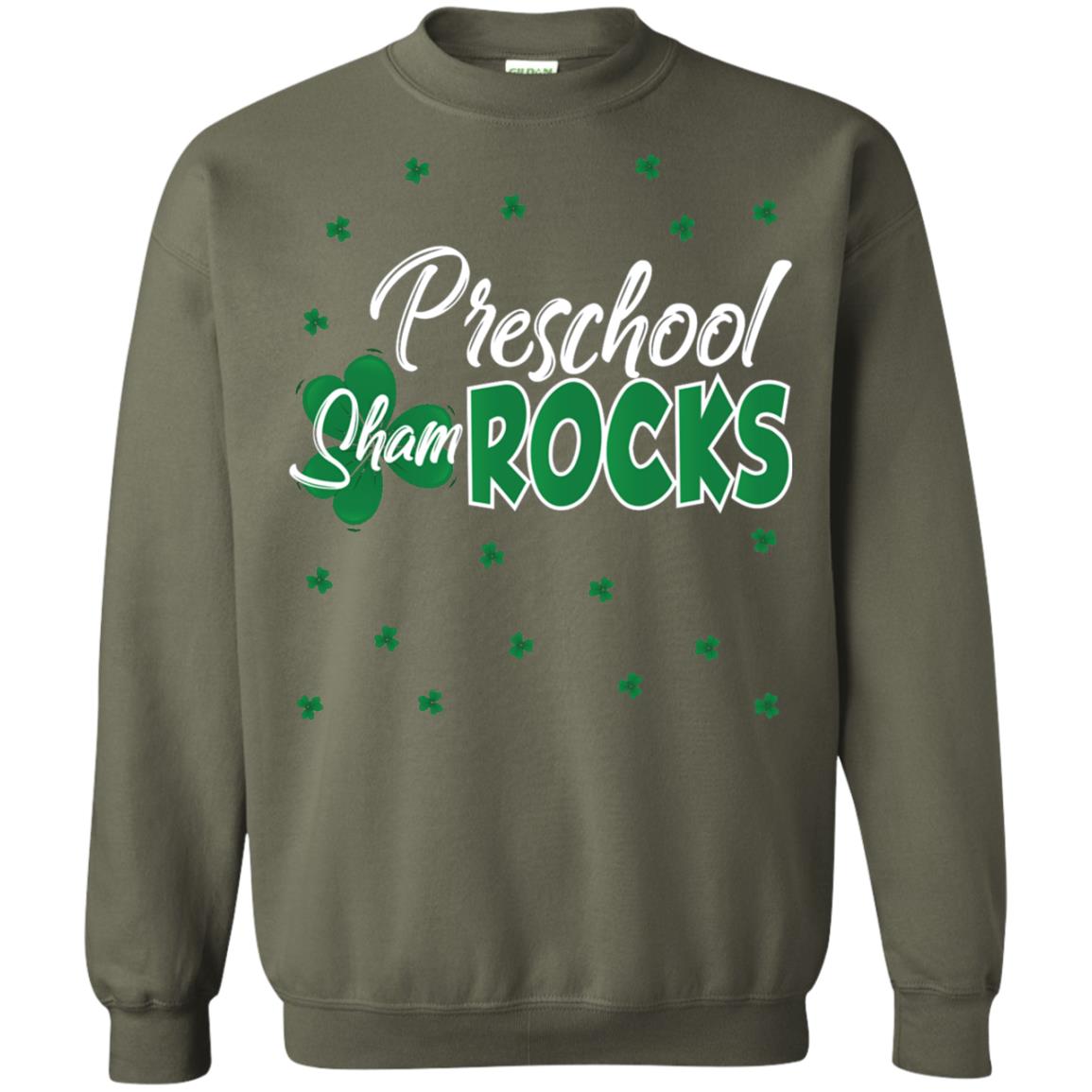Preschool Shamrocks St. Patrick_s Day School T-shirt Military Green