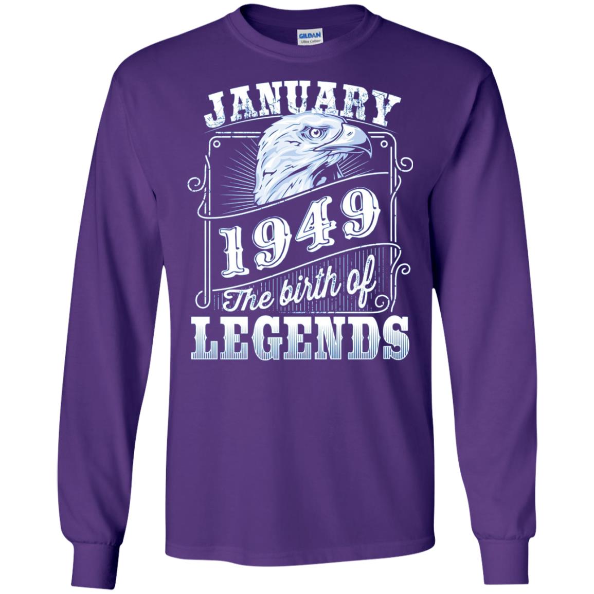 69th Birthday T-shirt January 1949 Birth Of Legend Purple