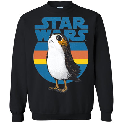 Film T-shirt Star Wars Last Jedi Porg Retro Stripes Logo Graphic Black