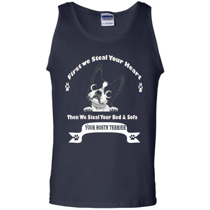 Frist We Steal Your Heart Boston Terrier T-shirt Navy