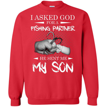 Fishing Daddy Shirt I Asked God For A Fishing Partner He Sent Me My Son Red