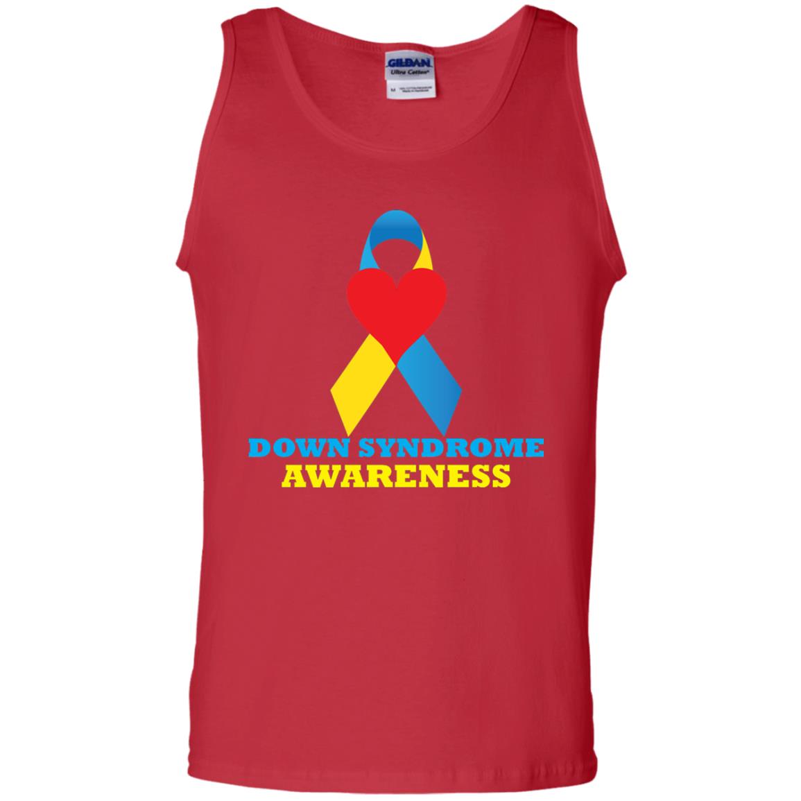 Yellow And Blue Ribbon Down Syndrome Awareness T-shirt Red