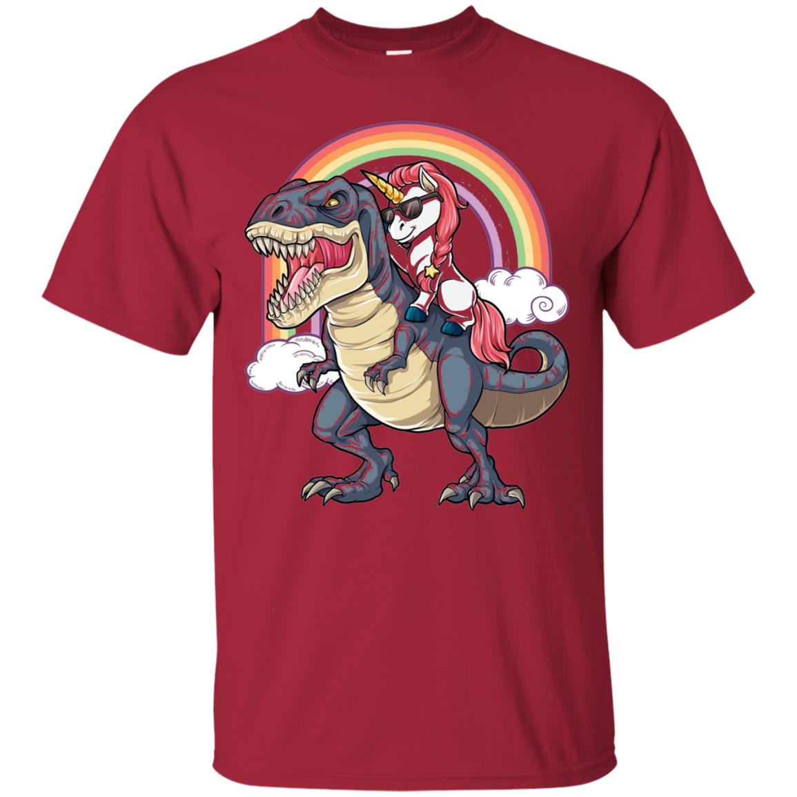 Unicorn Riding Dinosaur Unicorns Rainbow T-shirt Cardinal
