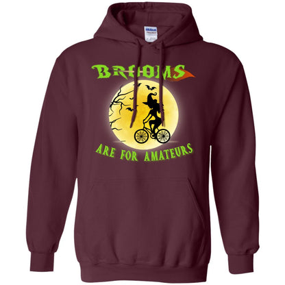Brooms Are For Amateurs Witches Ride A Bicycle Funny Halloween Shirt Maroon