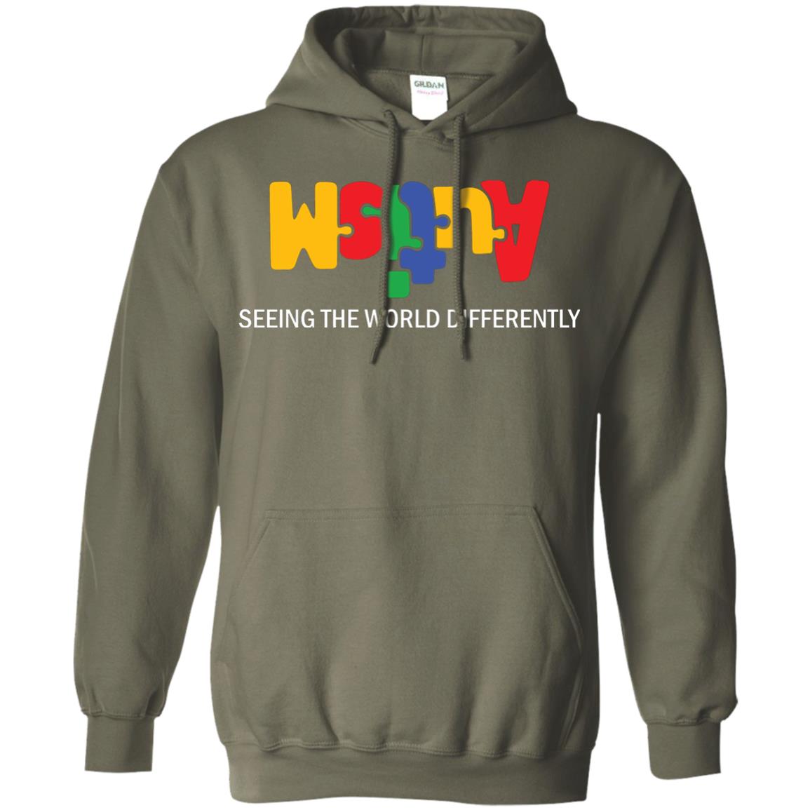 Autism Awareness T-shirt Seeing The World Differently Military Green