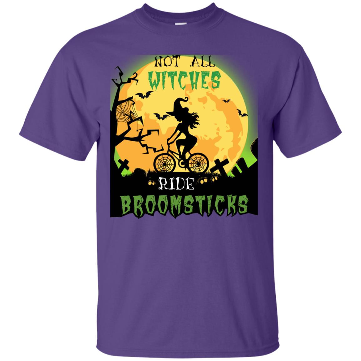 Not All Witches Ride Broomsticks Witches Ride A Bicycle Funny Halloween Shirt Purple