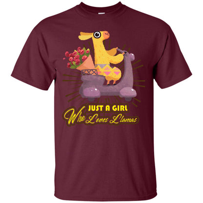 Just A Girl Who Loves Llamas Best Llama Gift Shirt For Girls Maroon