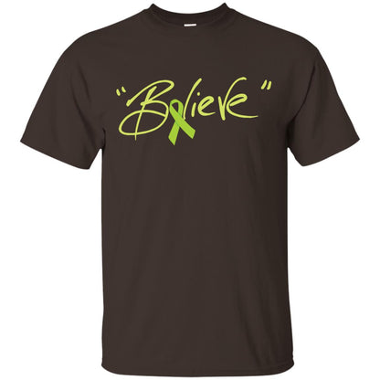 Lymphoma Symptoms Awareness Shirt Lime Ribbon Believe Dark Chocolate