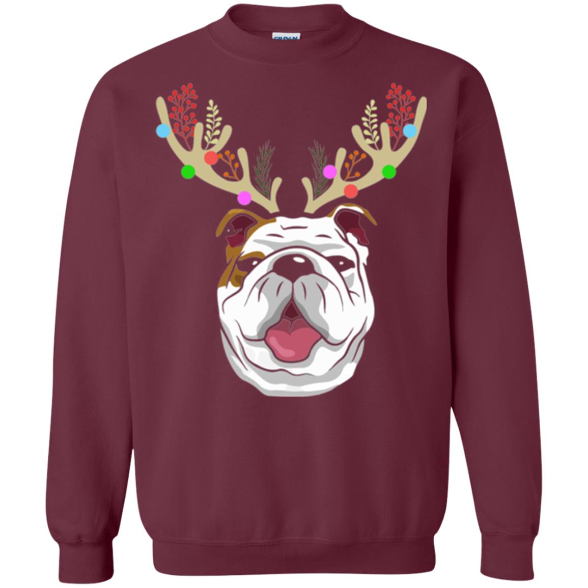 Dog Lovers T-shirt Funny Bulldogs With Antlers Maroon