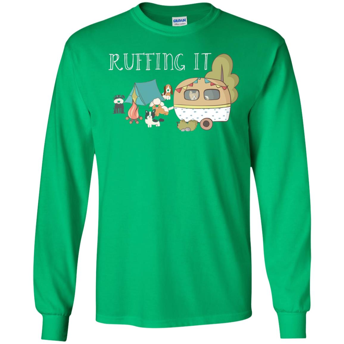 Ruffing It Camping With Dogs Camper T-shirt Irish Green