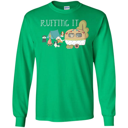 Ruffing It Camping With Dogs Camper T-shirt Irish Green