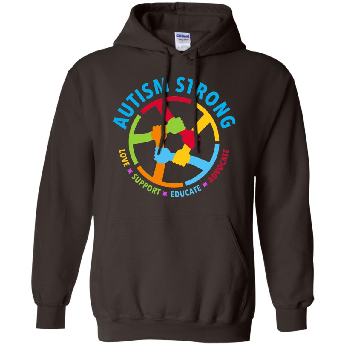 Autism Strong Love Support Educate Advocate Autism Awareness T-shirt Dark Chocolate