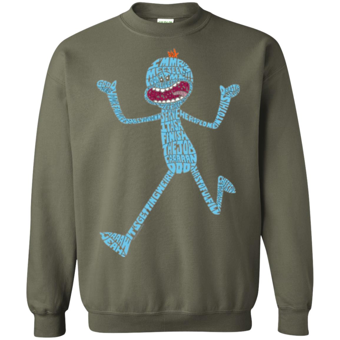 Cartoon T-shirt It_s Mr. Meeseeks Typography Military Green