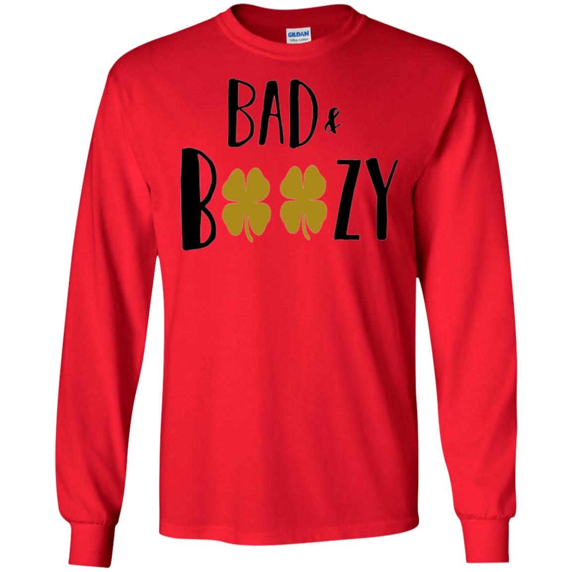Bad And Boozy Funny Saint Patrick Day Drinking T-shirt Red