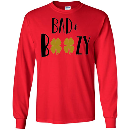 Bad And Boozy Funny Saint Patrick Day Drinking T-shirt Red