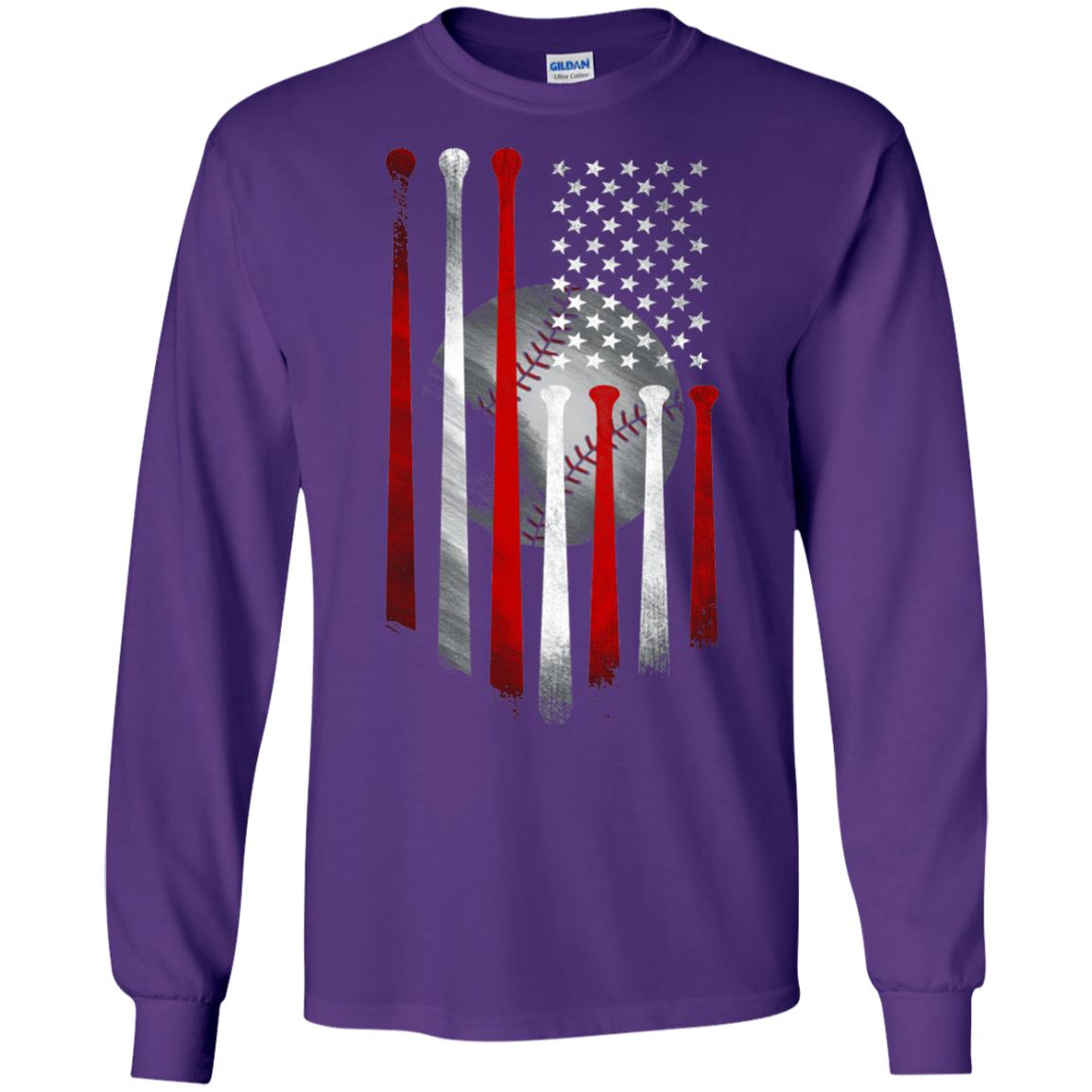 American Flag Baseball Flag Baseball Lover T-shirt Purple