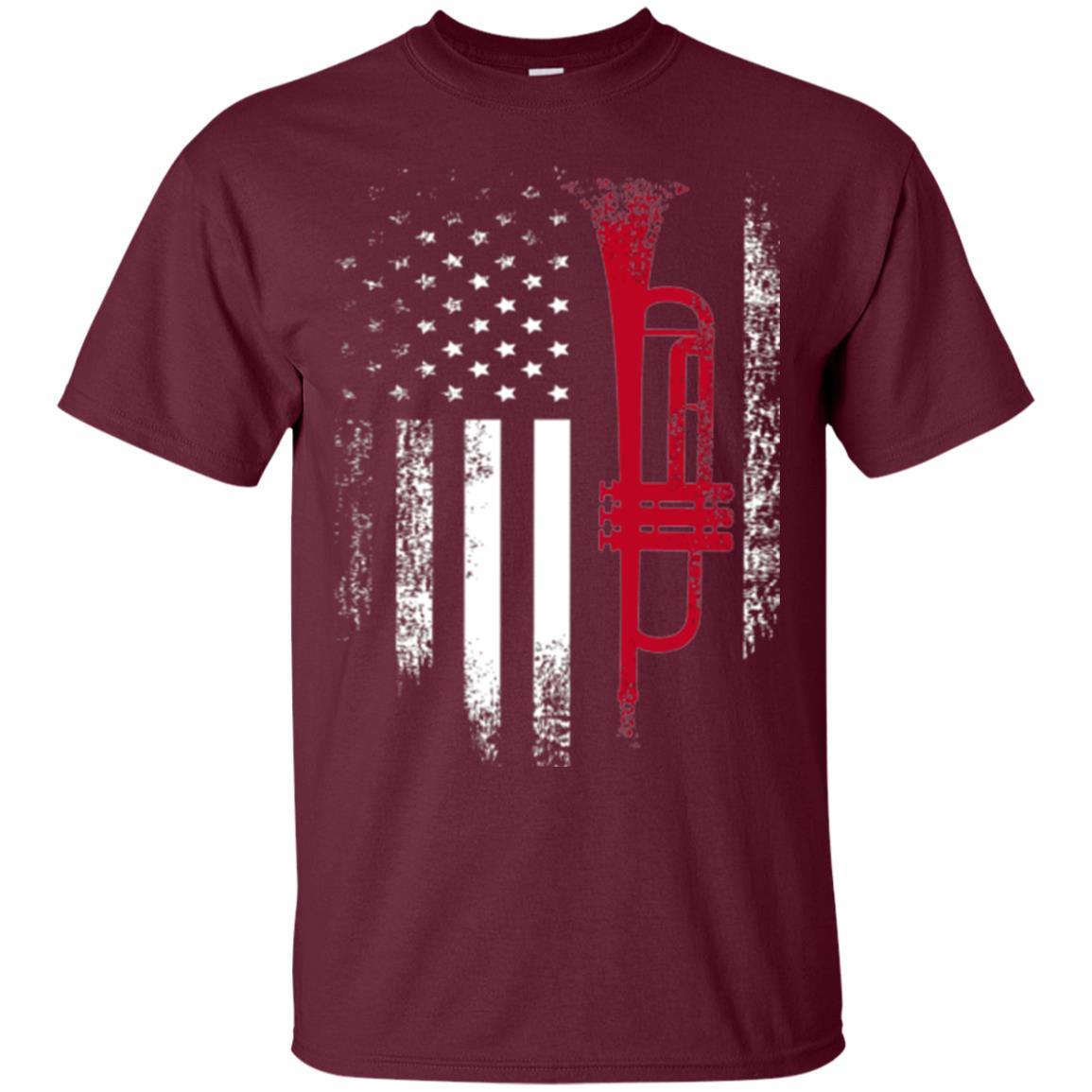 Trumpet Lovers T-shirt American Flag Maroon