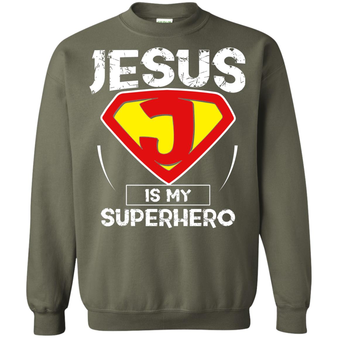 Jesus Is My Superhero Christian Movie Fan T-shirt Military Green