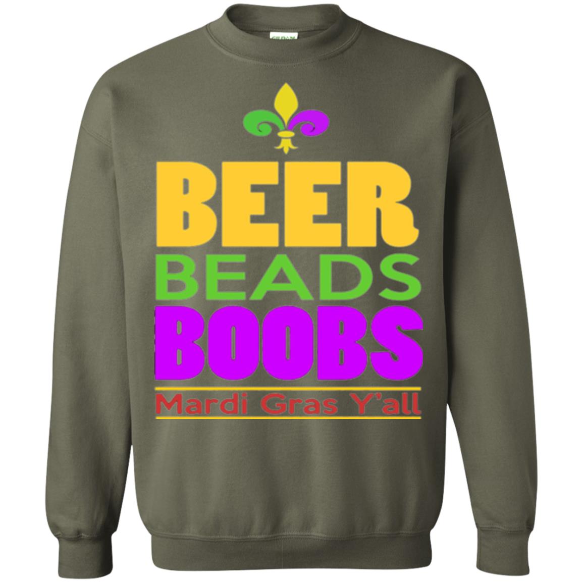 Mardi Gras T-shirt Beer Beads Boobs Military Green