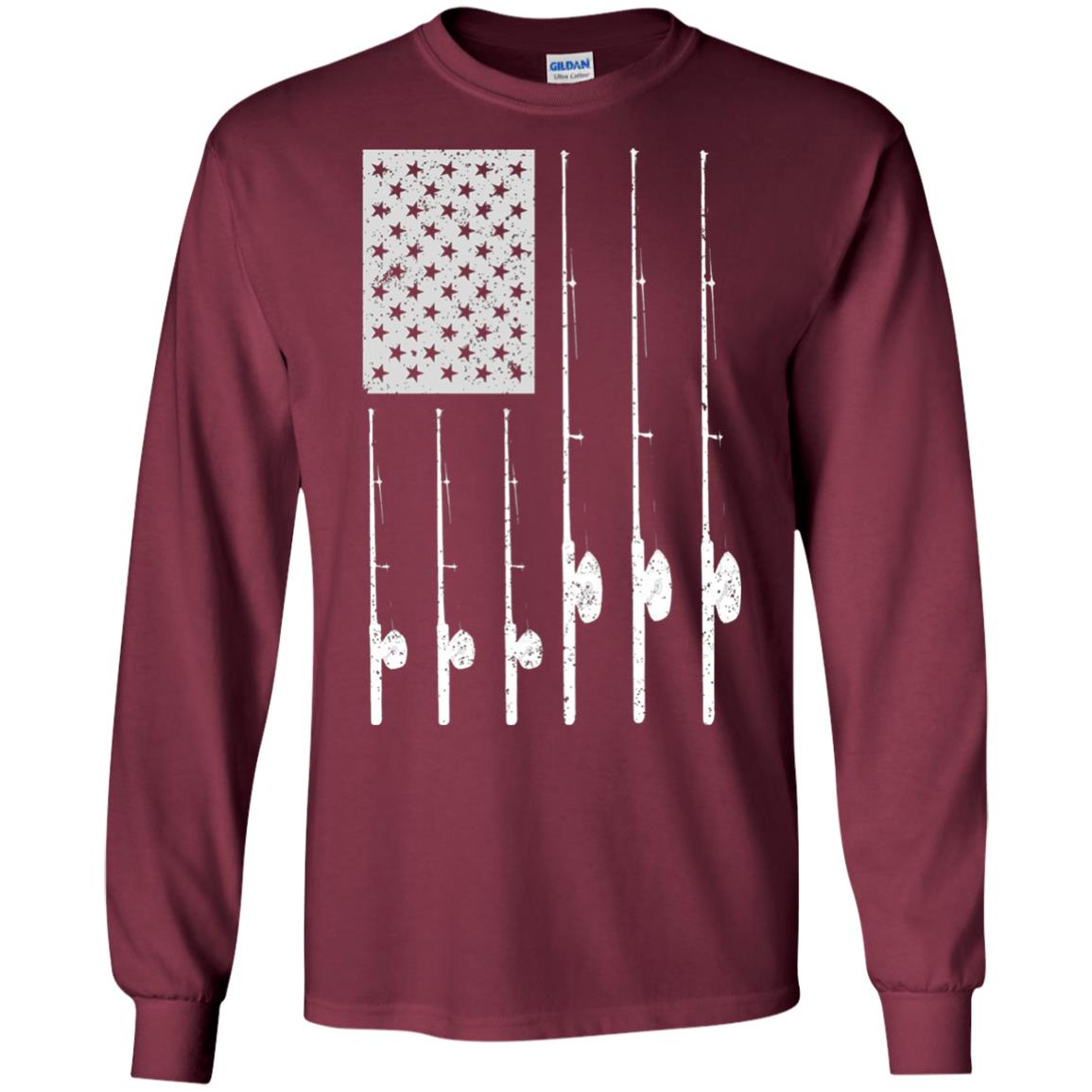 Patriotic Fishing T-shirt American Usa Flag Great Maroon