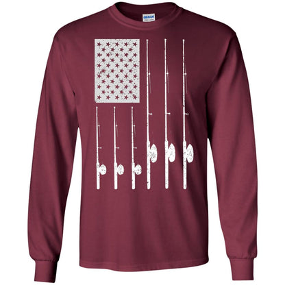 Patriotic Fishing T-shirt American Usa Flag Great Maroon