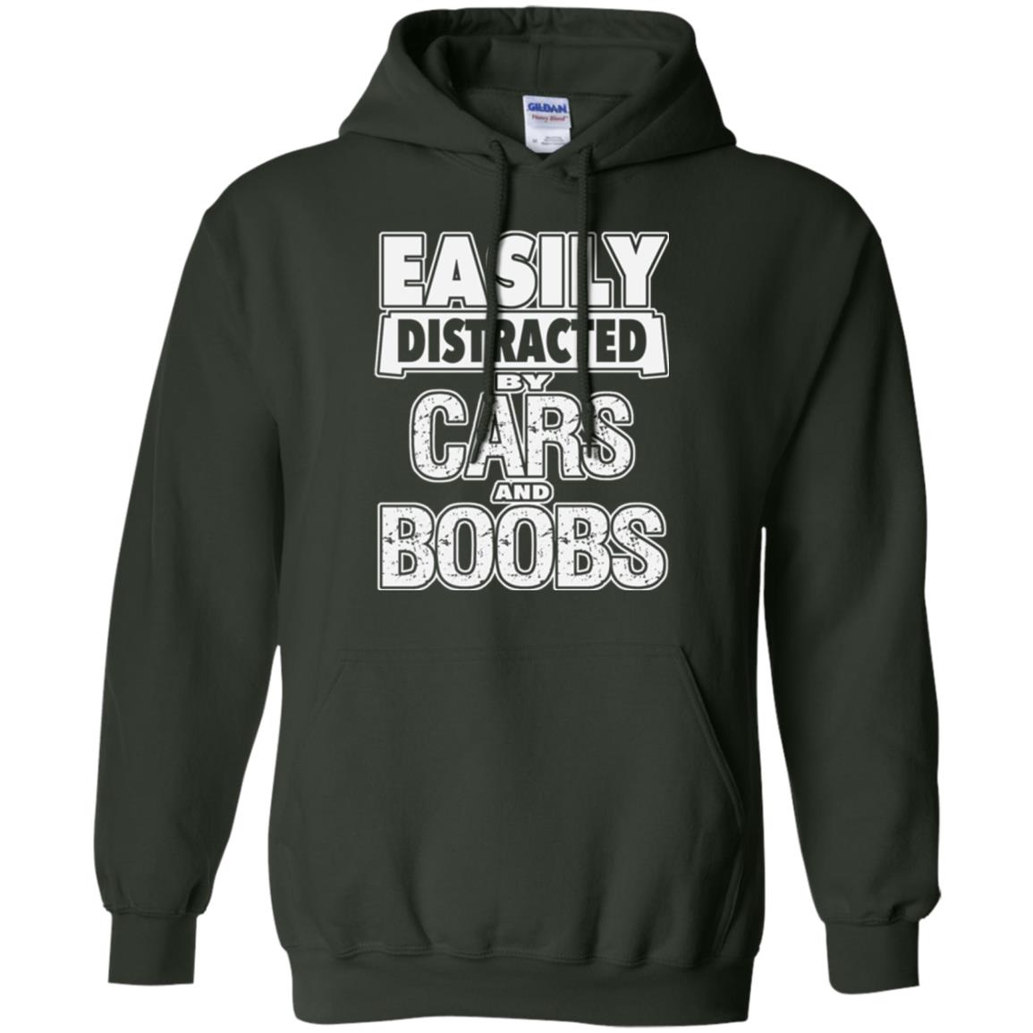 Car Lover T-shirt Easily Distracted By Cars And Boobs Forest Green