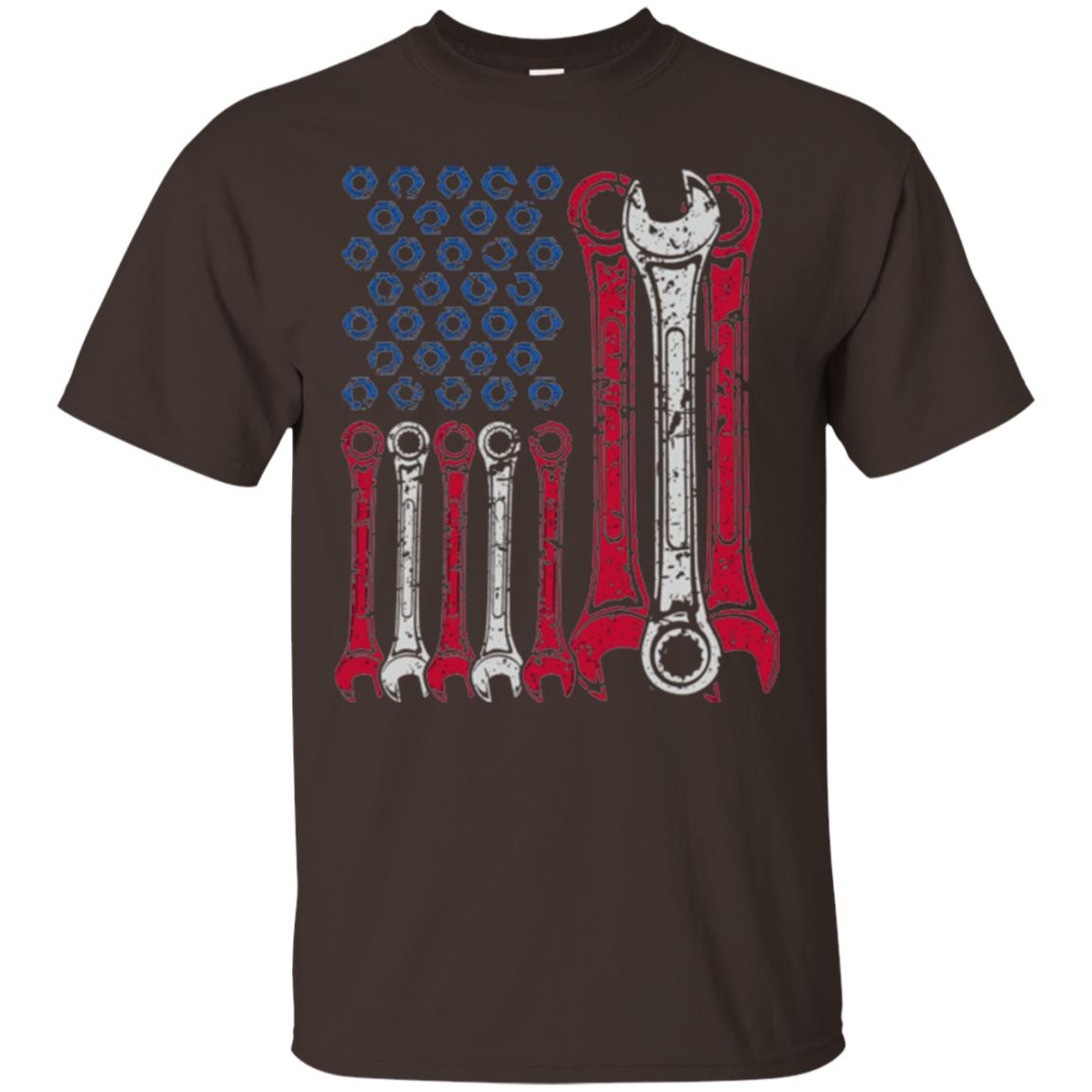 Mechanic T-shirt Usa Red White Blue American Flag Dark Chocolate