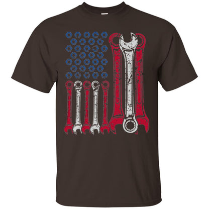 Mechanic T-shirt Usa Red White Blue American Flag Dark Chocolate