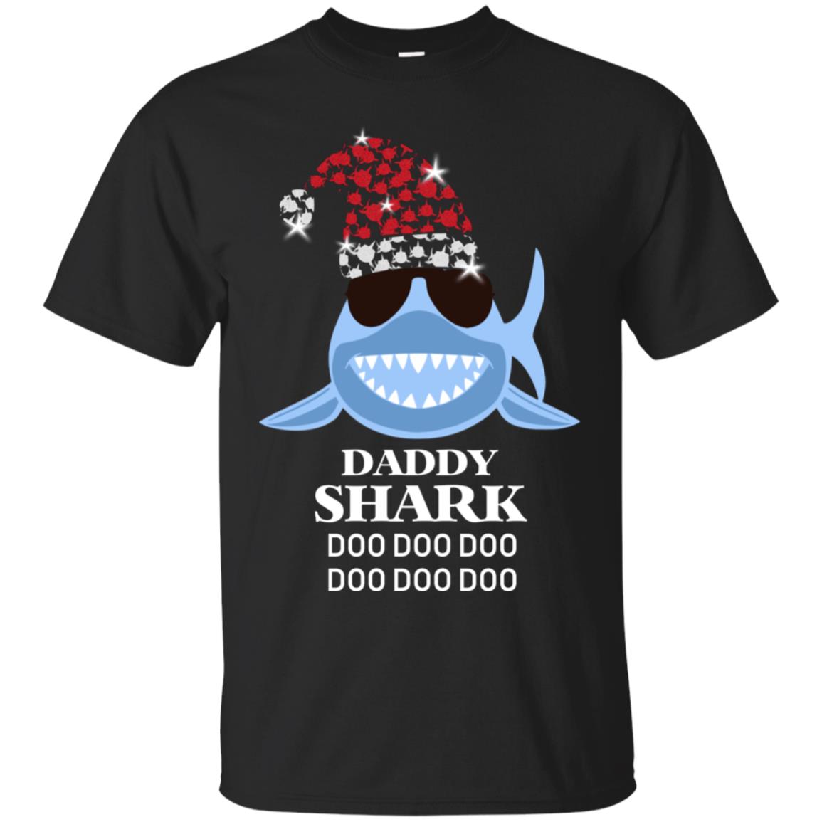 Daddy Shark With Santa Claus Hat Merry X-mas Family Shark Gift Shirt Black