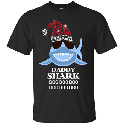 Daddy Shark With Santa Claus Hat Merry X-mas Family Shark Gift Shirt Black