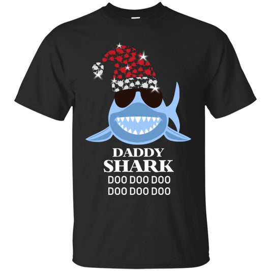 Daddy Shark With Santa Claus Hat Merry X-mas Family Shark Gift Shirt Black