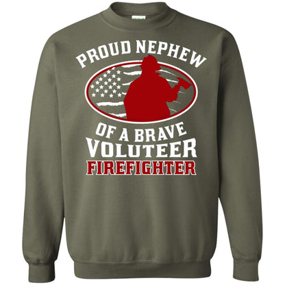 Volunteer Firefighter T-shirt American Flag Proud Nephew Military Green