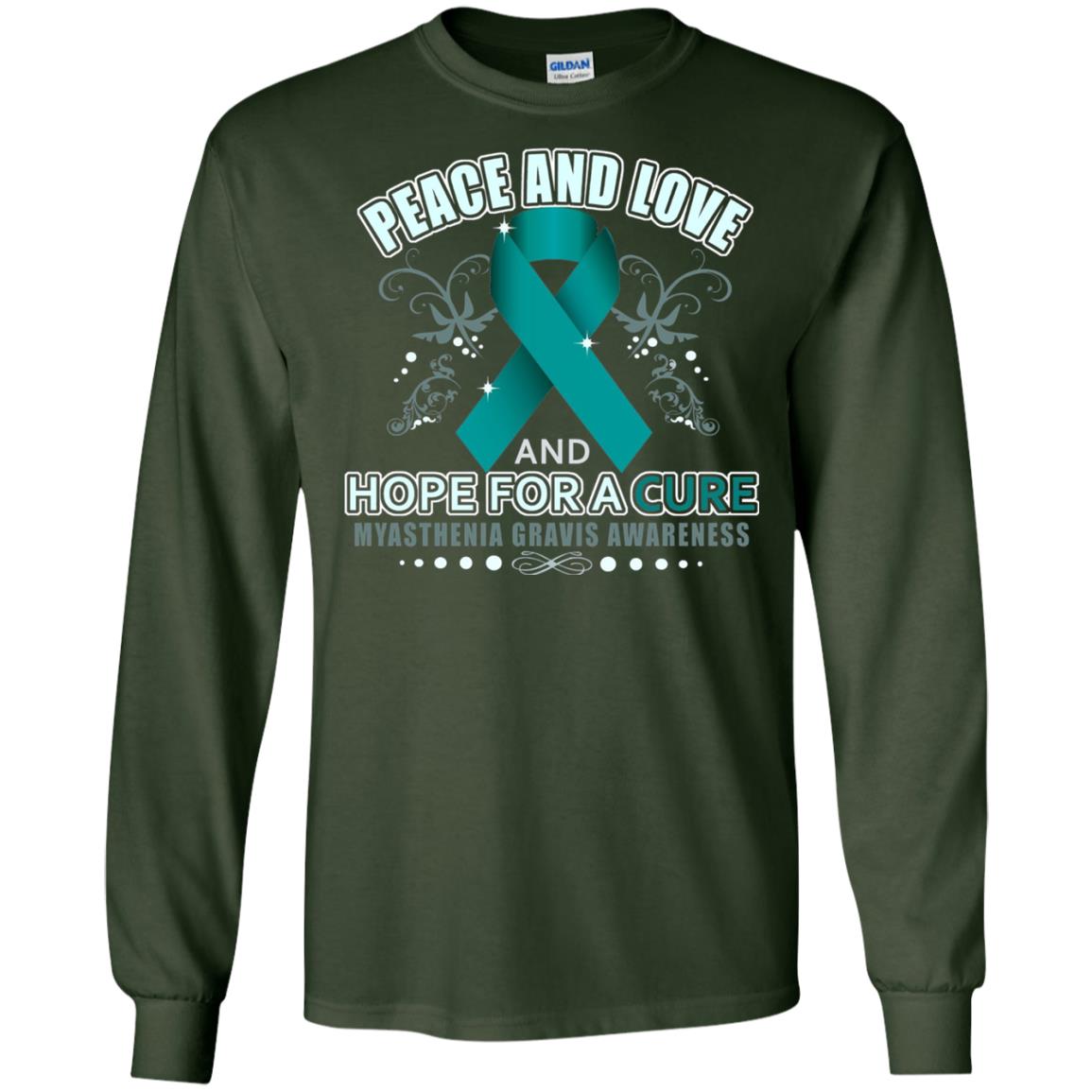 Myasthenia Gravis Awareness T-shirt Peace Love And Hope Forest Green