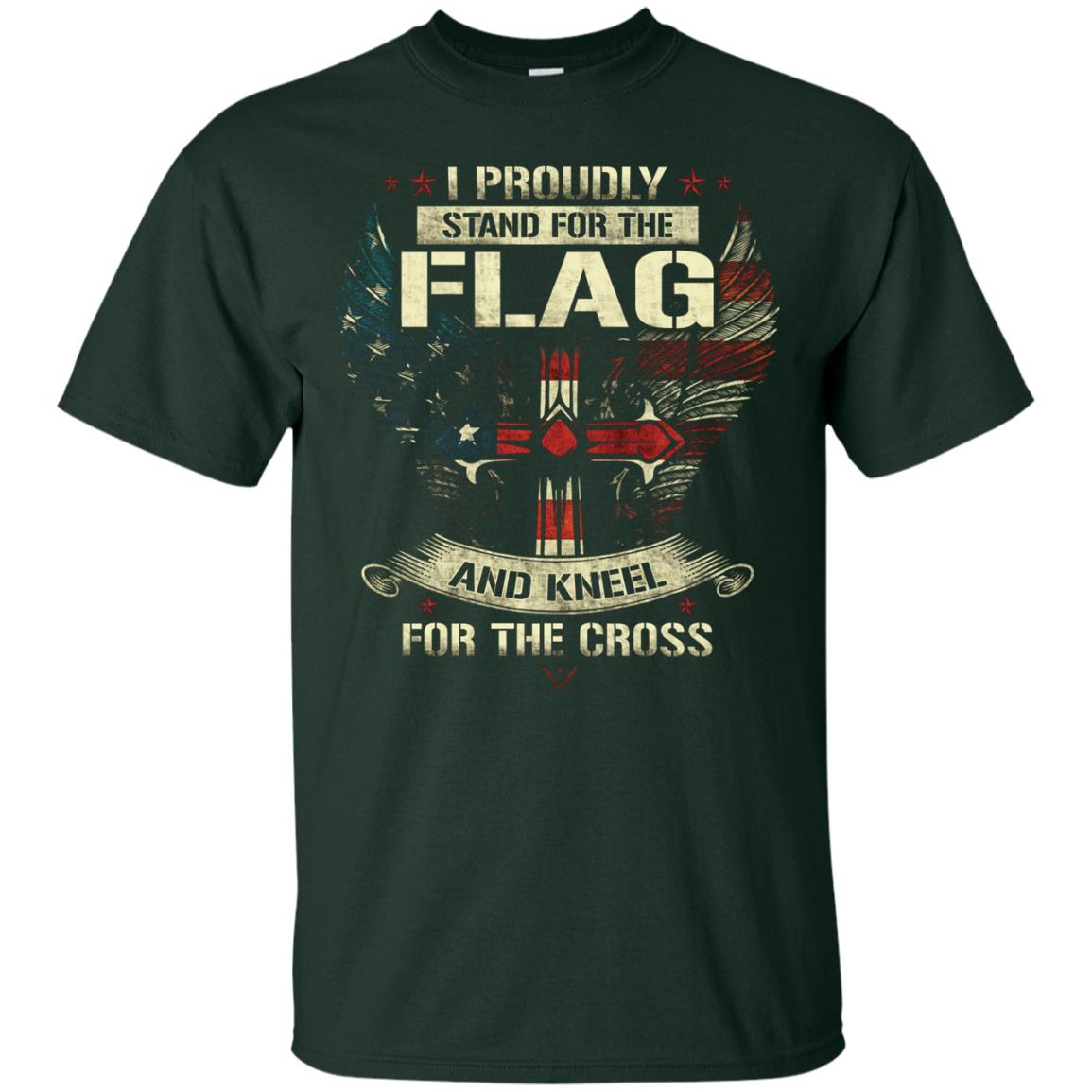 I Proudly Stand For The Flag And Kneel For The Cross Christian Shirt Forest