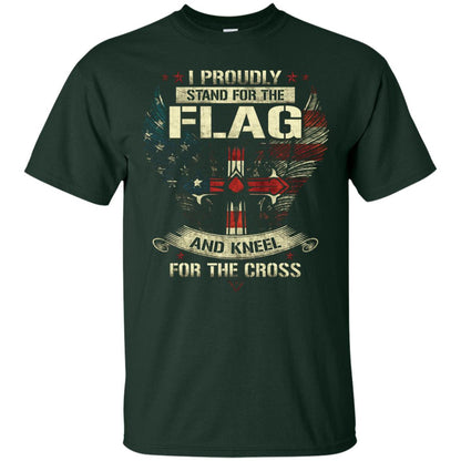 I Proudly Stand For The Flag And Kneel For The Cross Christian Shirt Forest