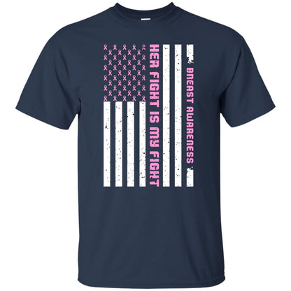 Breast Awareness His Fight Is My Fight Pink Ribbon Stars Flag Of Usa Shirt Navy