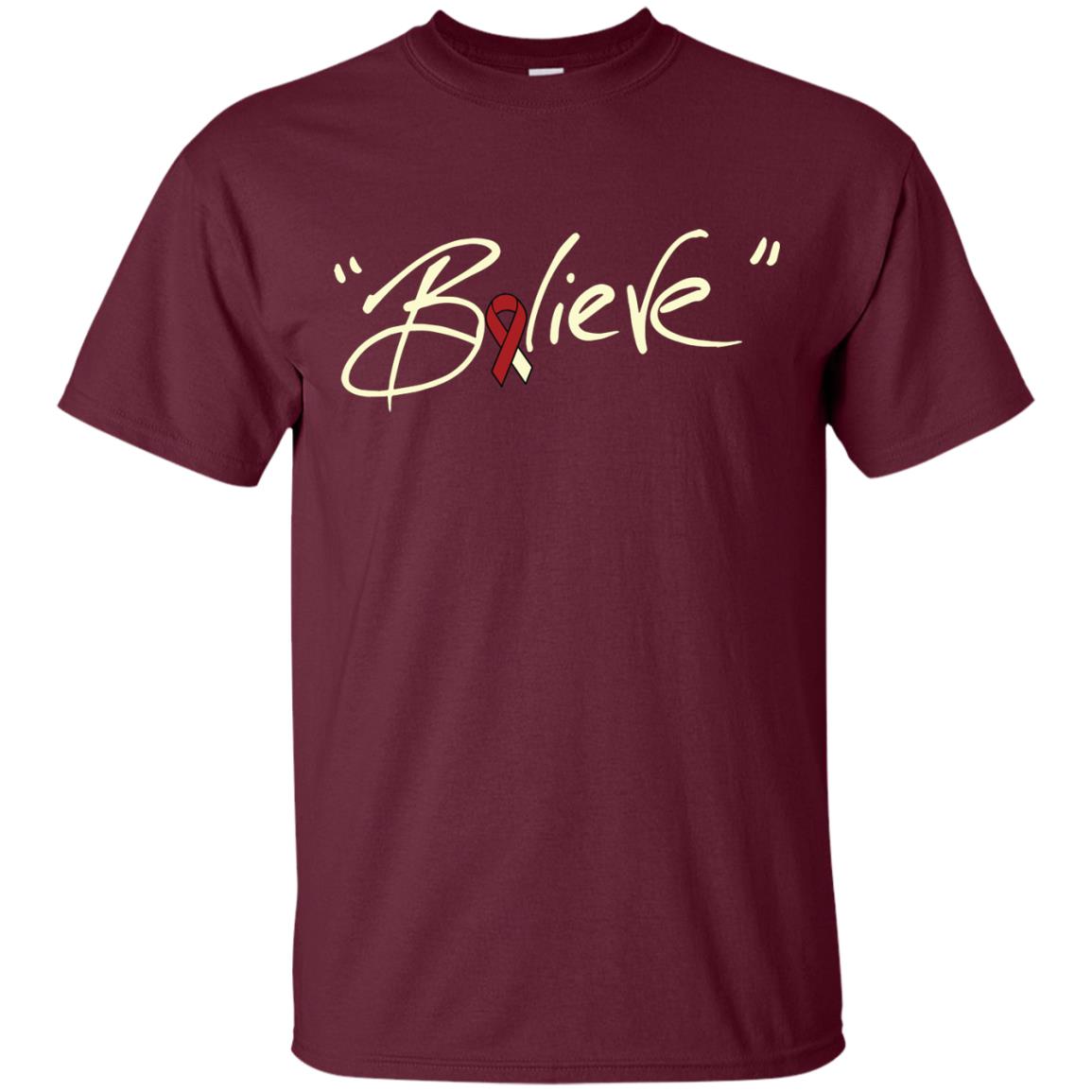 Head And Neck Cancer Awareness Shirt Burgundy Ivory Ribbon Believe Maroon