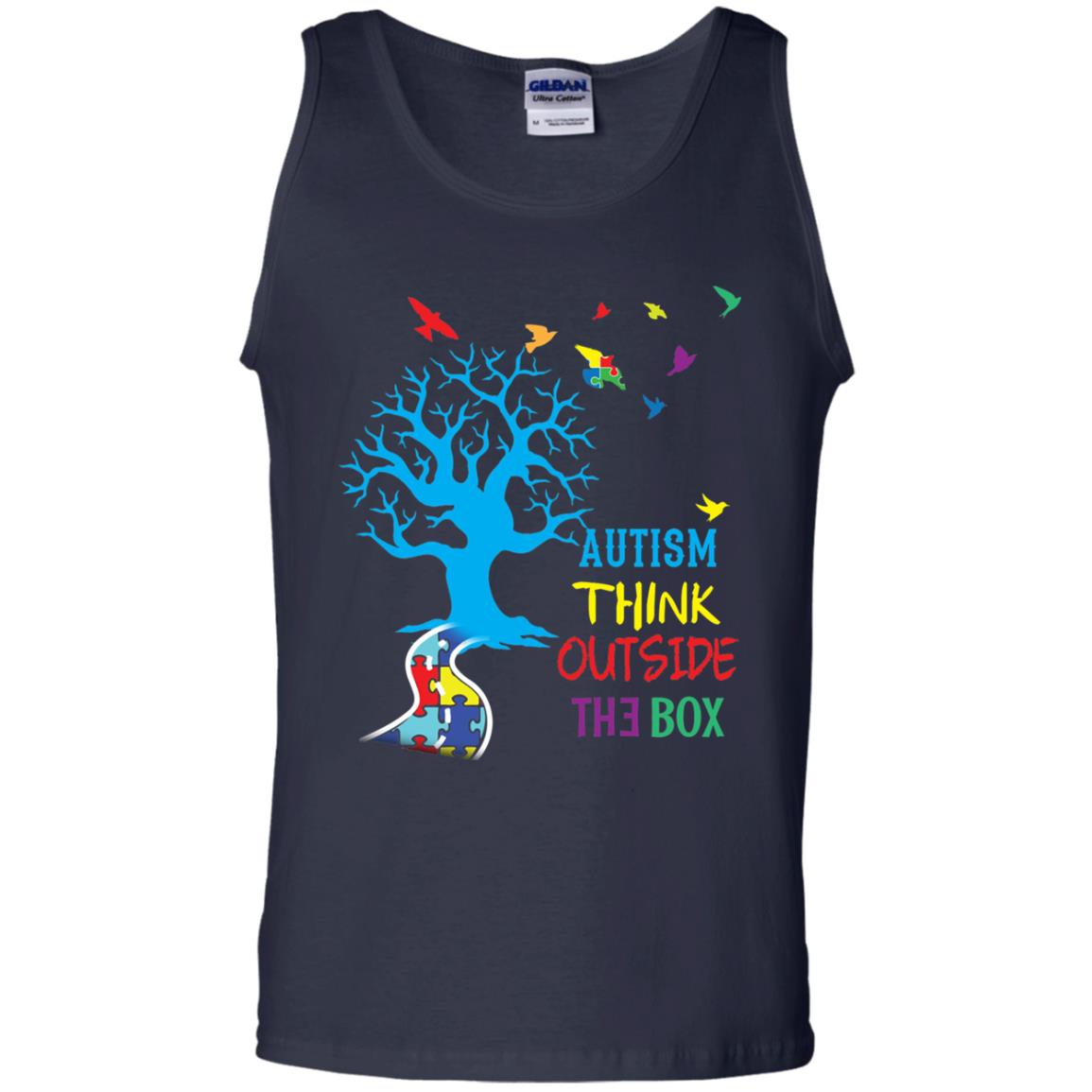 Autism Awareness T-shirt Autism Think Outside Navy